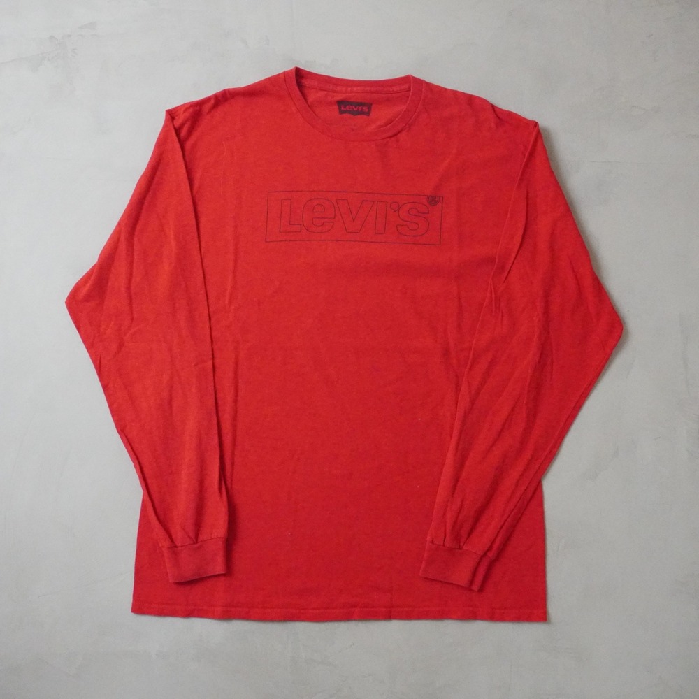 Levis Long Sleeve T-Shirt Large Mens Red Graphic Box Logo Cotton Tee
